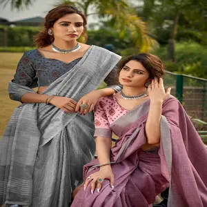 Handloom linen saree with blouse
