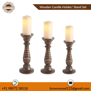 Lot de 3 bougeoirs faits à la main en bois de manguier massif de meilleure qualité pour la décoration de Noël et de mariage Prix de gros Approvisionnement direct - Product Image 5