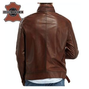แจ็กเก็ตหนังยาวสำหรับผู้ชายหนังรถจักรยานยนต์หนังใหม่ - Product Image 6
