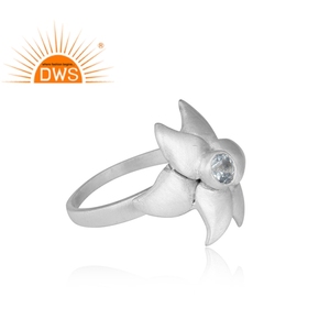 Anillo de Plata de Ley 925 con gema de Topacio azul para mujer, joyería de cóctel, diseño de flor - Product Image 3