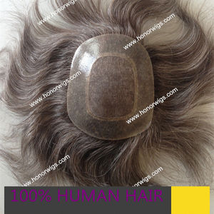 HT232-tupé <span class=keywords><strong>de</strong></span> 5x6 pulgadas para <span class=keywords><strong>hombre</strong></span>, <span class=keywords><strong>color</strong></span> marrón, mezcla <span class=keywords><strong>de</strong></span> densidad 90%, 50% pelo <span class=keywords><strong>gris</strong></span> sintético blanco #550, anillo <span class=keywords><strong>de</strong></span> <span class=keywords><strong>color</strong></span>, base frontal plana - Product Image 1