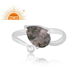 Anillo apilable de diseño de pera de ágata de musgo Natural de plata de ley fina para mujer, joyería para mujer, regalo para ella - Product Image 2