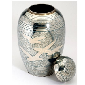 Urna Funeraria de Metal con Grabado de Pájaros Plateados en Vuelo para Cenizas Humanas Adultas, Urna Conmemorativa Decorativa - Product Image 2