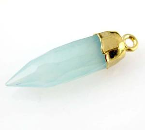 Colgante de Plata de Ley 925 con Baño de Oro y Gema de Calcedonia Aqua Natural en Forma de Pirámide, con Engaste de Una Sola Pieza, Hecho a Mano, Estilo Vintage, Regalo de Boda - Product Image 1