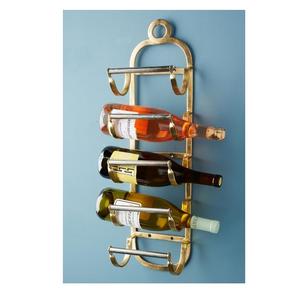 Estante para vino de alambre de latón metálico, estante para vino decorativo montado en la pared, estante para vino de pared decorativo para el hogar con acabado dorado, diseño de 3 botellas - Product Image 2