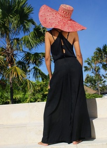 Idealชุดชายหาดฤดูร้อนสีดำมัดย้อมหลวมพอดีสไตล์โบโฮจั๊มสูทแขนกุดลำลองพร้อมพู่เพื่อกระชับเอว - Product Image 2