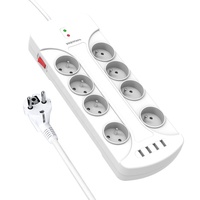 Multiprise USB 8 prises avec protection contre les surtensions, 4 ports USB 5V 3.1A, prise Euro 230V 16A CE pour PC