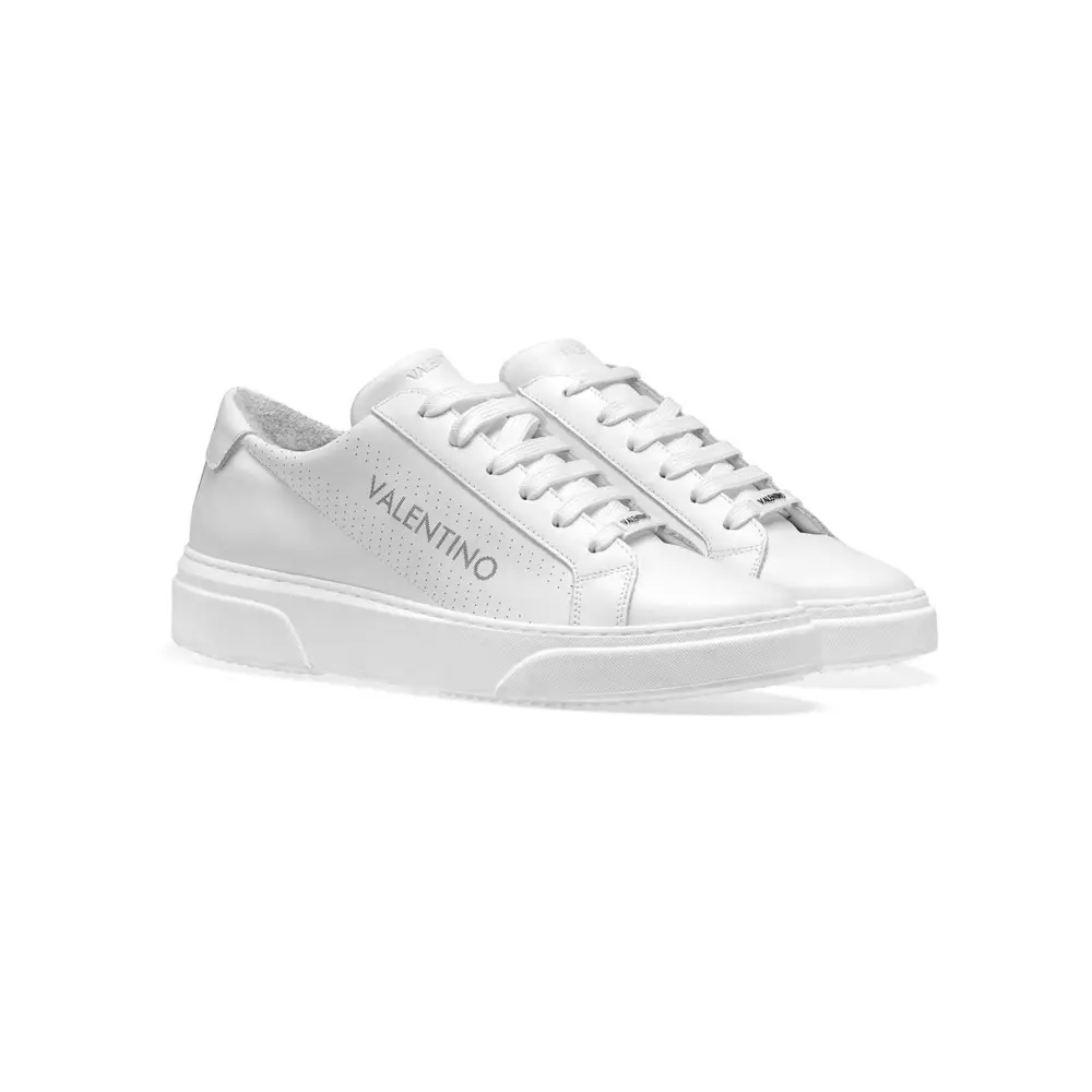 Original Valentino Shoes | Minimal Elegant and Sophisticated Design Lace Up Men Sneaker in White Hide and Insert Made in Italy