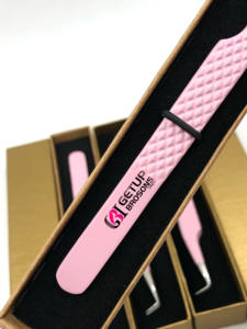 Pince à épiler d'extension de cils en acier inoxydable de revêtement en poudre rose clair à 90 degrés de haute qualité avec Instrument de beauté avec logo personnalisé - Product Image 5