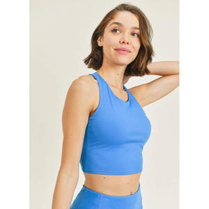 SOLID BLUE COLOR HOT SALE FITNESS WEAR BLISSFUL RIBBED BRA SET - Product Image 1