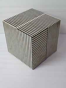 Taburete con incrustaciones de hueso, forma cuadrada, en MDF, para sala de estar o cama - Product Image 3