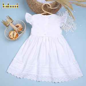 Vestido de algodón blanco puro 100% para niñas estampado Floral ODM Pintuk hasta la rodilla mano Smocked Verano 2017 - Product Image 6