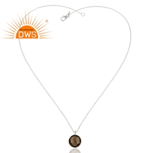 Faceted Round Cut Smoky Quartz Gemstone Sterling Silver Pendant Necklace Supplier <b>Handmade</b> <b>Jewelry</b> Wholesaler - Product Image 2