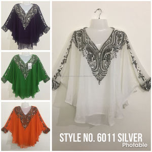 Taille libre Femmes Adultes Occasion spéciale Fête Mariage Cocktail Night Club Wear Short V-Neck Kaftan Cover-Up Heavy Beads - Product Image 6