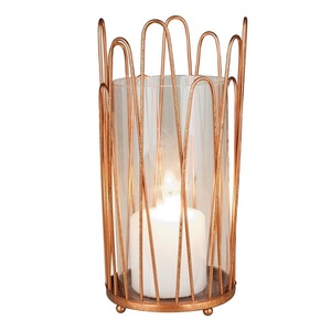 Bougeoir en métal doré martelé de qualité supérieure avec cheminée en verre de luxe pour la maison et les événements - Product Image 1