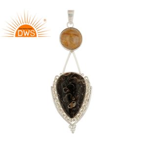 Nouveau Turritella Agate Pendentif En Pierre Naturelle 925 Fine Argent Chunky Pendentif Indien Bijoux Pour Femmes Grossiste - Product Image 1