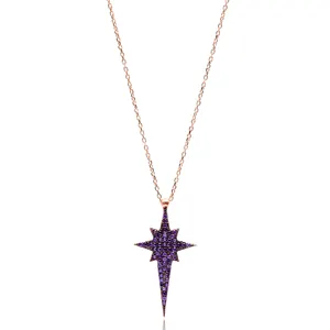 Pole Star und Amethyst Stone Charm Halskette Frau Anhänger Großhandel Handmade 925 Sterling Elegant und Mode Silber