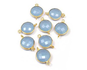 Calcedonia Azul forma redonda joyería chapada en oro doble fianza Natural Multi piedra preciosa bisel 925 bisel conector - Product Image 5