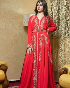 BEAUTIFUL EVENING RED CAFTAN DRESS WITH COLORFUL EMBROIDERY of DABKA, CRYSTAL GLASS BEADS,GLASS STONE WORK for PARTY-WEAR @ 2022 - Product Image 1