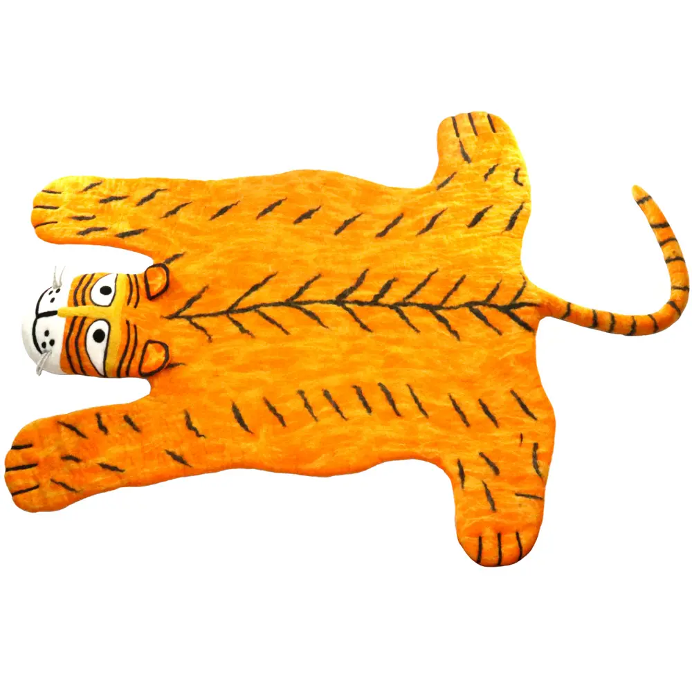Handmade Felt Tiger Rug for Kids Room