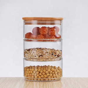 Pot en verre transparent empilable à trois couches, récipient de stockage alimentaire en borosilicate avec couvercle en <span class=keywords><strong>bambou</strong></span> hermétique - Product Image 4