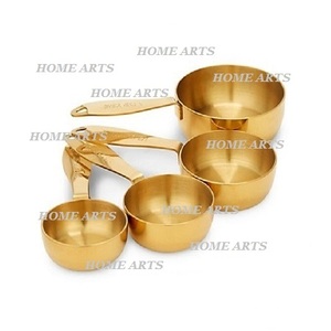 ชุดถ้วยตวงห้าขนาดทำด้วยมือถ้วยทองเหลืองขัดเงาสีทองสำหรับใช้ในครัว - Product Image 3