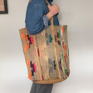 Sac à bandoulière en paille grande taille fait main, sac de shopping ethnique, sac de plage - Product Image 1