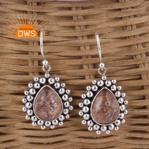 925ออกซิไดซ์สเตอร์ลิงเงินธรรมชาติคู่ซันสโตนอัญมณีควอทซ์อัญมณีห้อยต่างหูผู้ผลิต - Product Image 2