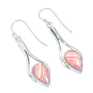 Natuurlijke Rhodochrosite Edelsteen 925 Massief Sterling Zilver Handgemaakte Oorbel 1.79 "Lange Vrouwen Schattige Gift Groothandel