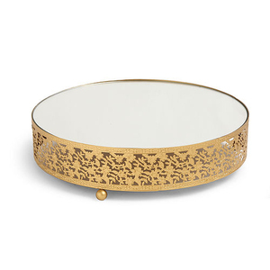 Plateau miroir rond en métal de créateur unique doré Plateaux de rangement élégants au meilleur prix de l'Inde - Product Image 1