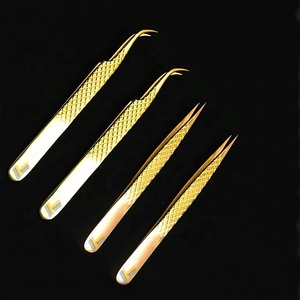 Pince à épiler en acier inoxydable japonaise plaquée or pour extension de cils de qualité supérieure, droite, incurvée et pointue - Product Image 3