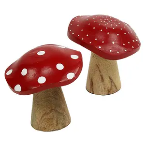 Top quality bulk deal real manufacturer of Christmas and winter decoration wooden handicraft mushroom