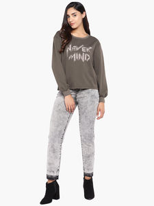 Sudadera con estampado gris para mujer, longitud corta, nuevos estilos de impresión, deportes al aire libre y ropa de fiesta, sudaderas, camisas de cuello redondo - Product Image 4