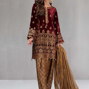 2021 NEW Trendy Long Kameez with Embroidery Brocade Salwar with Hand-Zardozi Work Sequined Lace Waistline for Daily/Party Use - Product Image 1