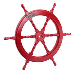 ล้อเรือไม้ทะเล24นิ้วไม้ขัดเงาสีแดงสำหรับตกแต่งและของสะสม - Product Image 5