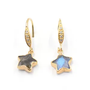 Labradorite — boucles d'oreilles en Zircon argent Sterling, bijoux auriculaires féminins de 26 à 28 MM en forme d'étoile