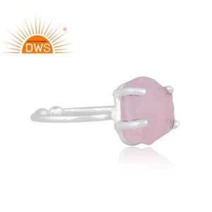 Anillo apilable de Plata de Ley 925 con gema de cuarzo rosa Natural, joyería fina - Product Image 4