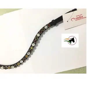 Banda Frontal para Caballo de Alta Calidad, Color Granate, con Cristales Transparentes AB de 8mm, Cierre de Gancho y Bucle Trasero, Fácil de Cambiar - Product Image 1