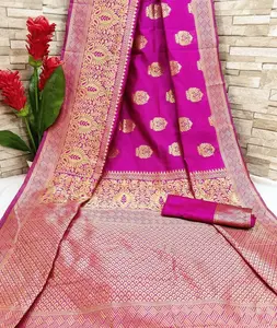 Phụ Nữ Trang Phục Mềm Banarasi Lụa Sari Với Công Việc Dệt Với Pallu Nặng Cho Đám Cưới Và Dịp Đặc Biệt
