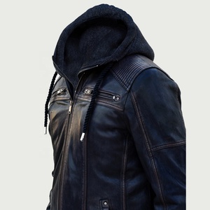 Men's Warm Genuine Leather Hooded Thick Winter Jackets with Polyester-Filled Lining - Product Image 3