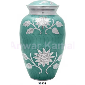 Meilleures ventes Collections Tournesol Argent Vert Émail Laiton Crémation Urnes Adultes pour Cendres Humaines - Product Image 1