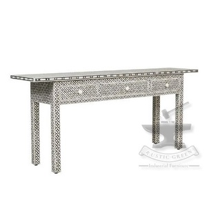 Lo último en cajones de mesa de consola con incrustaciones de hueso negro versátil, muebles para el hogar para sala de estar, dormitorio, cocina, comedor, almacenamiento - Product Image 1