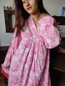 Vestido con estampado de bloque a mano para mujer Vestido Sexy de talla larga para chica - Product Image 2