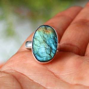 Bagues en argent avec labradorite pour femme, pierres précieuses naturelles Druzy, bijoux de couple pour fiançailles, anniversaire et mariages - Product Image 5