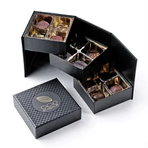 定制方形分层巧克力包装盒立方体3层巧克力盒4层松露盒带塑料托盘