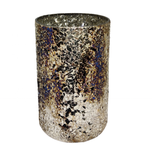 Luxury <b>Decorative</b> Simple Colored Round Cylinder Hand-crafted Multi-Purpose Home Decor Silver Golden Dark Blue Mosaic Glass <b>Jars</b> - Product Image 1