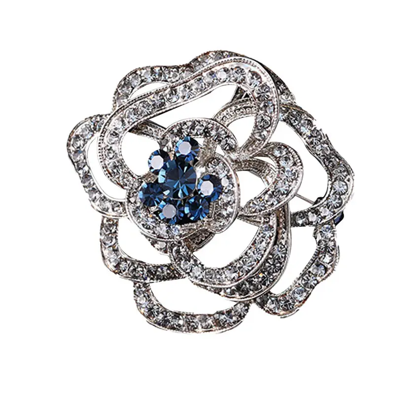 Wholesale luxury rhinestone flower pins women rose crystal brooch