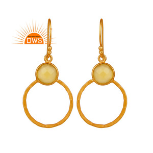 Round Circle Designer Earring Women's Gold Plated Silver Earring Wholesale Yellow Chalcedony Gemstone Earring Jewelry - Product Image 1