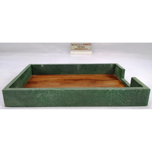 A4 Shape 0.343x0.235x0.045 Faux Shagreen Tray with Veneer Edges <b>Tampered</b> Serving Design Model Number 015 - Product Image 1