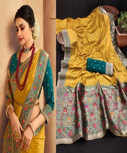 Banarasi Soie Jacquard Saree avec Chemisier Femmes Porter Dames Fête Festival Usage Quotidien Doux Coton Soie Sari En Gros Bas Prix Alphanumero - Product Image 5